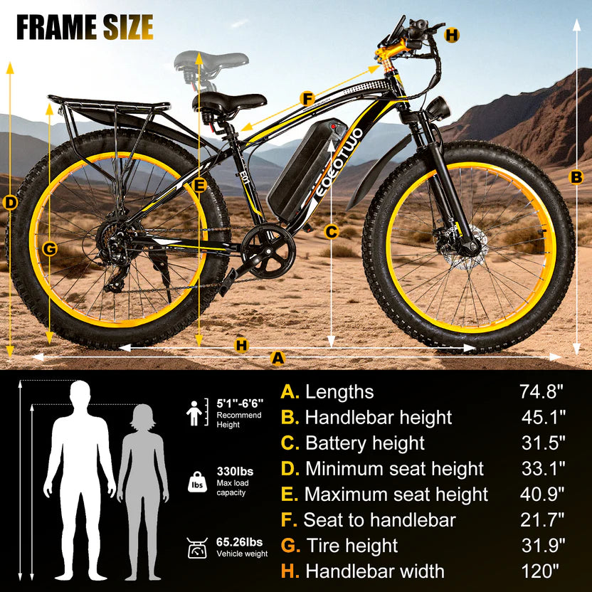 EOEOTWO E01 26" Fat Tire 1500W Electric Bike