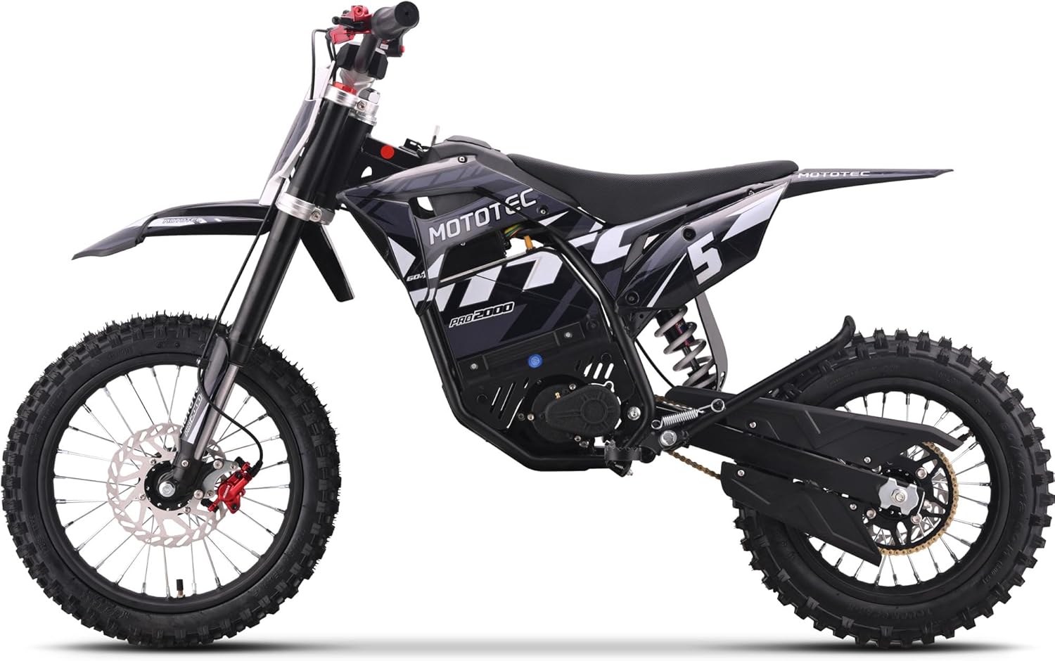 MotoTec 60v 2000w Pro Electric Dirt Bike Lithium Grey
