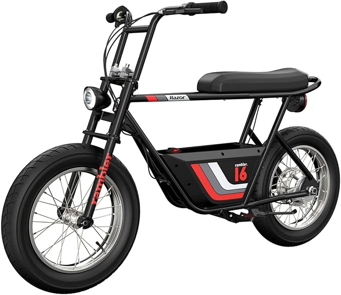 Razor Electric Bike for Ages 18+, 220 lb Max Weight, Black, w/ 350W Motor, 16” Tires & 36V Battery, Up to 15.5 MPH, Rambler 16 – Rechargeable Ride On Minibike for Teens and Adults