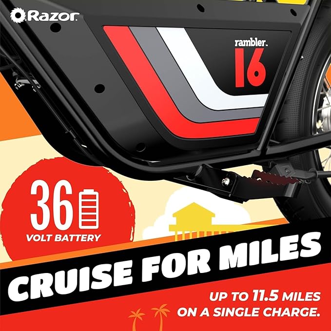 Razor Electric Bike for Ages 18+, 220 lb Max Weight, Black, w/ 350W Motor, 16” Tires & 36V Battery, Up to 15.5 MPH, Rambler 16 – Rechargeable Ride On Minibike for Teens and Adults