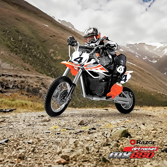 Razor MX650 Dirt Rocket Bike Electric Ride-On for Ages 16+, 220 lb Max Weight, Orange – 36V Battery, Up to 17 Mph, 40-Min Run Time, Twist-Grip Throttle, 16” Front and 14” Rear Pneumatic Tires