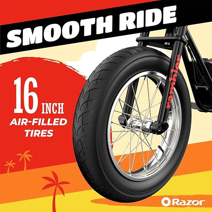 Razor Electric Bike for Ages 18+, 220 lb Max Weight, Black, w/ 350W Motor, 16” Tires & 36V Battery, Up to 15.5 MPH, Rambler 16 – Rechargeable Ride On Minibike for Teens and Adults