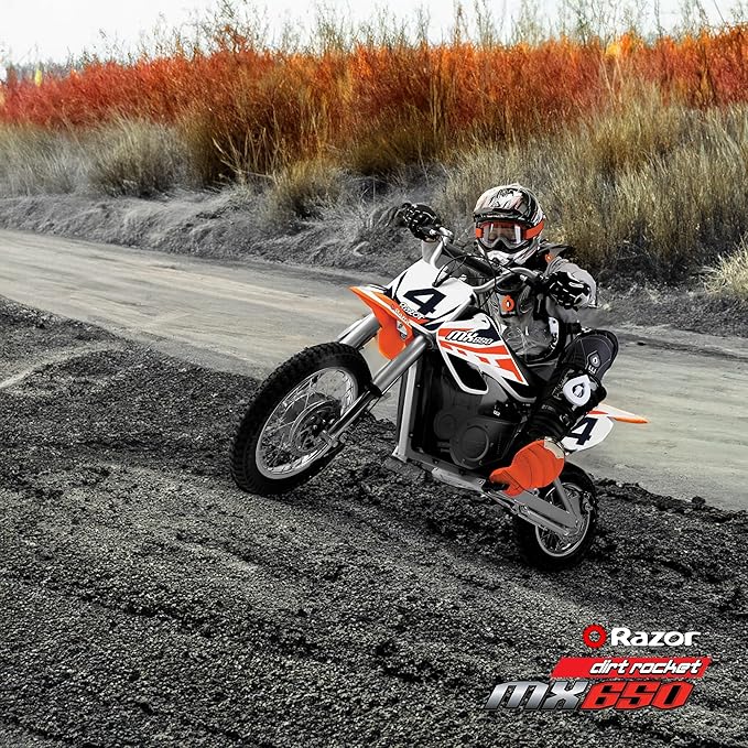 Razor MX650 Dirt Rocket Bike Electric Ride-On for Ages 16+, 220 lb Max Weight, Orange – 36V Battery, Up to 17 Mph, 40-Min Run Time, Twist-Grip Throttle, 16” Front and 14” Rear Pneumatic Tires