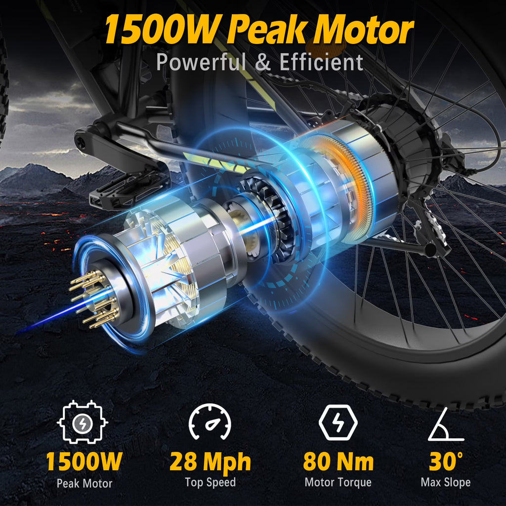 ZDZA Electric Bike, 1500W Peak E-Mountain Bicycle