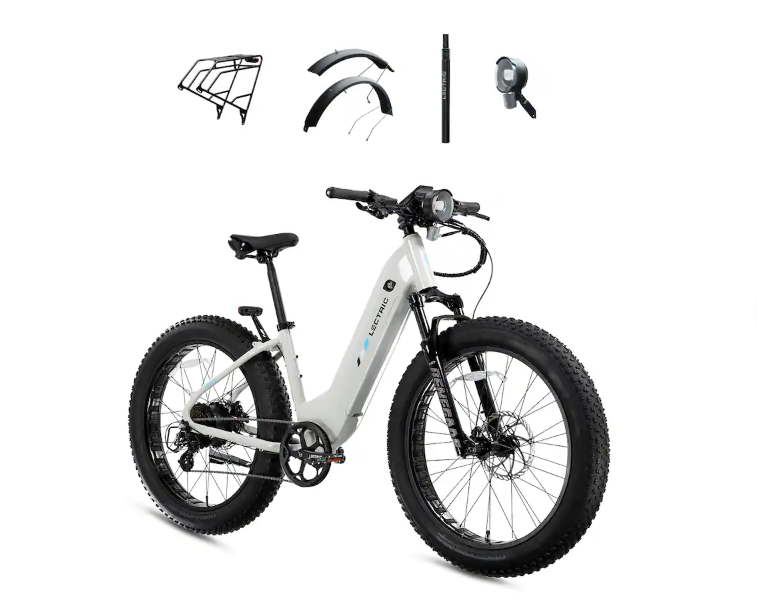 Lectric eBikes - XPeak2 Step-Thru eBike (Max 60mi/28mph) + Rear Rack/Fenders/Elite Headlight/Suspension Seat Post - 70 - Stratus White