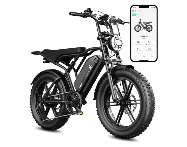 TST GRP - 20" Peak 1500W Full Suspension Moped-style Electric Bike, 48V/15Ah - Black
