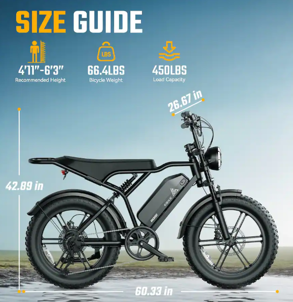 TST GRP - 20" Peak 1500W Full Suspension Moped-style Electric Bike, 48V/15Ah - Black