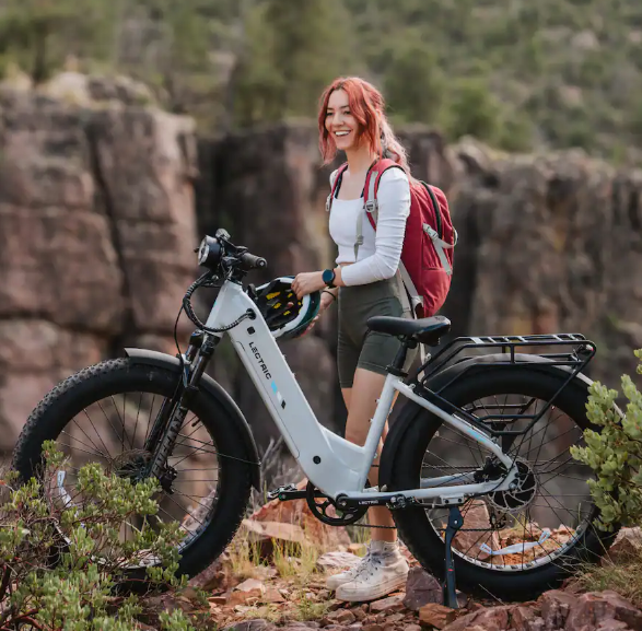 Lectric eBikes - XPeak2 Step-Thru eBike (Max 60mi/28mph) + Rear Rack/Fenders/Elite Headlight/Suspension Seat Post - 70 - Stratus White