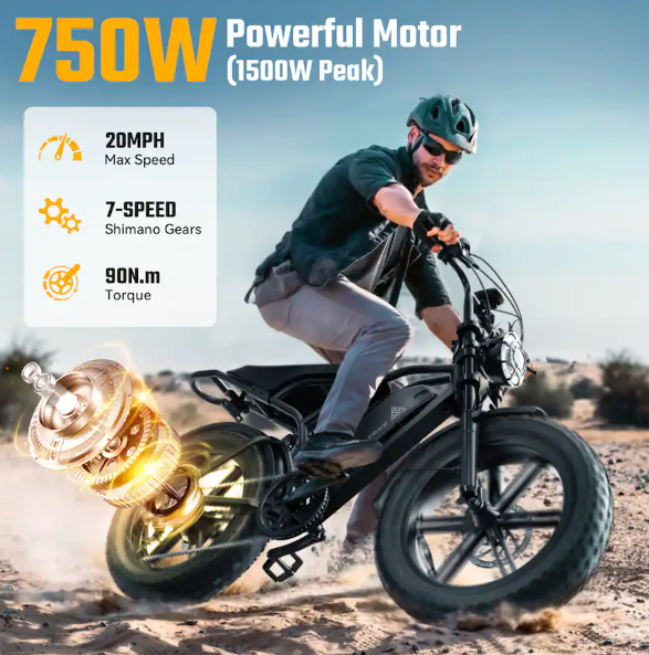 TST GRP - 20" Peak 1500W Full Suspension Moped-style Electric Bike, 48V/15Ah - Black