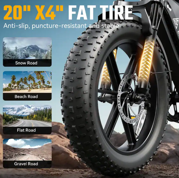TST GRP - 20" Peak 1500W Full Suspension Moped-style Electric Bike, 48V/15Ah - Black